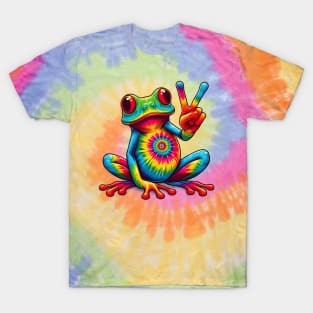 Tie Dye Frog Peace Sign Hippie T-Shirt